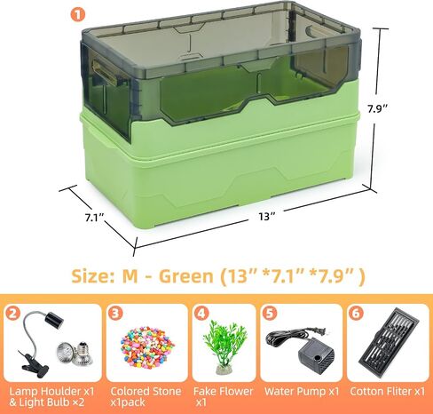 RunDuck Mini Turtle Cage Kit with Filter, Climbing and Sunbathing Platforms, Feeding and Swimming Areas, and Planting Space - Great Gift for Kids in Kuwait