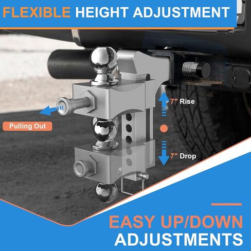 Adjustable Trailer Hitch, Drop Hitch Fits 2 & 2.5 Inch Receiver, Aluminum Tow Hitches w/Dual Ball (2" x 2-5/16"), 21,500 LBS GTW Heavy Duty Truck Hitch Ball Mount, 5 Inch Rise/Drop in Saudi Arabia