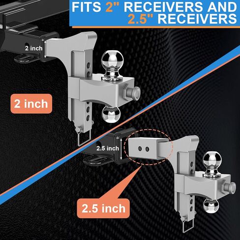 Adjustable Trailer Hitch, Drop Hitch Fits 2 & 2.5 Inch Receiver, Aluminum Tow Hitches w/Dual Ball (2" x 2-5/16"), 21,500 LBS GTW Heavy Duty Truck Hitch Ball Mount, 5 Inch Rise/Drop in Saudi Arabia