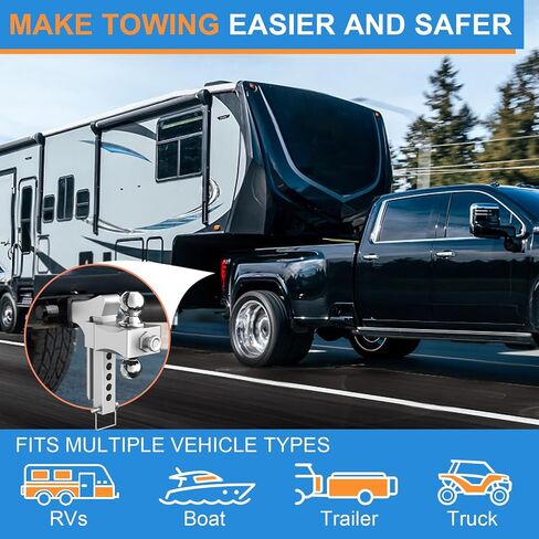 Adjustable Trailer Hitch, Drop Hitch Fits 2 & 2.5 Inch Receiver, Aluminum Tow Hitches w/Dual Ball (2" x 2-5/16"), 21,500 LBS GTW Heavy Duty Truck Hitch Ball Mount, 5 Inch Rise/Drop in Saudi Arabia