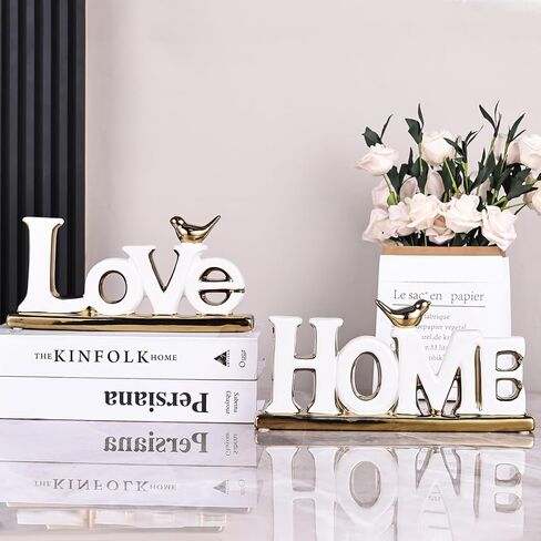 Love Sign Decor,White and Gold Room Decor Aesthetic, Knick Knack Shelf,Gold Bird Decor, Boho Bookshelf ,Abstract Gold Statue ,For Living Room,Bedroom, Desktop,Contemporary Tv Stand Decor (White, HOME) in Kuwait