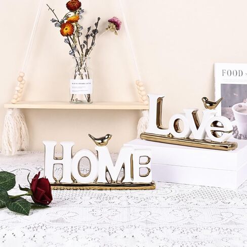Love Sign Decor,White and Gold Room Decor Aesthetic, Knick Knack Shelf,Gold Bird Decor, Boho Bookshelf ,Abstract Gold Statue ,For Living Room,Bedroom, Desktop,Contemporary Tv Stand Decor (White, HOME) in Kuwait