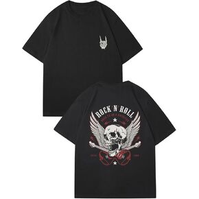 Verdusa Men's Vintage Retro Skull Graphic Oversized T Shirt Round Neck Short Sleeve Rock Tee Tops