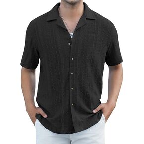 Damipow Mens Casual Button Down Shirts Short Sleeve Fashion Vacation Beach Shirts