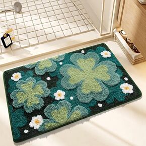 Cute Floral Floor Mat Super Absorbent Non-Slip Bathroom Mat Soft Microfiber and Macine Washable Rug for Living Room, Dining Room and Bedroom (23"x16", Four-Leaf Clover)