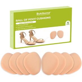 Ball of Foot Cushion Pads for Women - (4 Pairs) Bukihome Anti-Slip Metatarsal Pad to Prevent Toe Sliding, All Day Comfort Foot Insert Pads for High Heels, Sandals, Wedding, Party