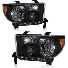 Headlight Assembly for 2005-2006 Toyota Tundra Double/Crew Cab and 2005-2007 Sequoia Headlamp Replacement - Chrome Housing, Clear Lens (Not compatible with Regular Cab and Access Cab)