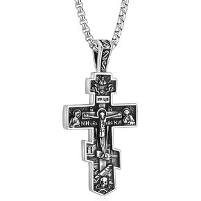 Eastern Orthodox Cross Pendant Necklace for Men and Women, Retro Religious Jesus Crucifix, Festival Pendant GIFT,Silvery