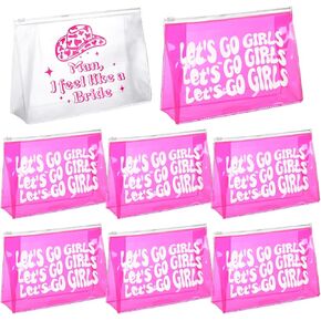 Layhit 8 Pcs Let's Go Girls Bachelorette Makeup Bags Retro Clear Disco Cowgirl Travel Toiletry Case with Zipper Arty Supplies Decorations Gifts for Women