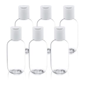 TrendBox 60ml / 2oz Empty Plastic Refillable Essentials Bottles with Disc Top Flip Cap - 6 Pack