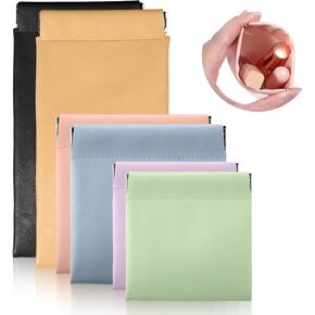 6 Pcs Snap Closure Organizer Pouch Snap Closure Leather Organizer Pouch Lambskin Pocket Cosmetic Bag Squeeze Top Mini Portable Pocket Cosmetic Bag For Purse Makeup Jewelry Headphones Accessories