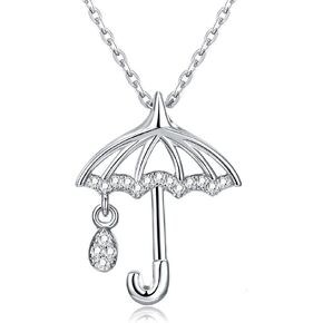Women’s Sterling Silver Umbrella Pendant Necklace Cubic Zircon Umbrella Necklace