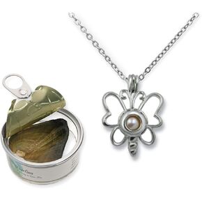 Pearlina Butterfly Necklace Cultured Pearl in Oyster Silver tone Plated Cage w/Stainless Steel Chain 18"