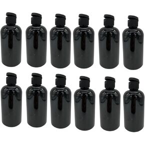 زجاجات بلاستيكية من ناتشورال فارمز سعة 8 أونصة - 12 عبوة فارغة قابلة لإعادة الملء - خالية من مادة BPA - الزيوت العطرية - العلاج العطري | قبعة سوداء فليب توب سناب - صُنعت في الولايات المتحدة الأمريكية in Kuwait