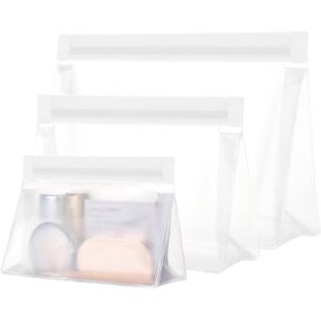 PACKISM Leak Proof Clear Toiletry Bag - Sealed TSA Approved Toiletry Bag with Reinforced Seams, Reusable and Easy to Clean, Clear Travel Bags for Toiletries, Food-grade PEVA, 1L+1M+1S, White