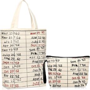 Sieral 2 Pcs Librarian Gifts for Women Library Due Date Makeup Bag Vintage Cosmetic Bag Library Tote Bag with Zipper Pouch Bag Book Lovers Gifts Christmas Club Birthday Gifts for Readers