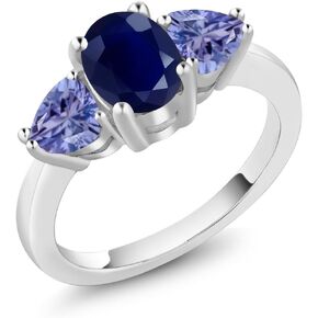 Gem Stone King 925 Sterling Silver Blue Sapphire and Blue Tanzanite 3-Stone Ring for Women (2.59 Cttw, Gemstone Birthstone, Available In Size 5, 6, 7, 8, 9)