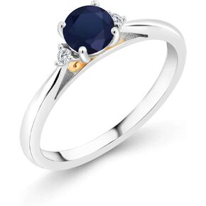 Gem Stone King 925 Sterling Silver and 10K Yellow Gold Blue Sapphire and White Lab Grown Diamond Engagement Ring For Women (0.64 Cttw, Gemstone September Birthstone, Available in size 5, 6, 7, 8, 9)