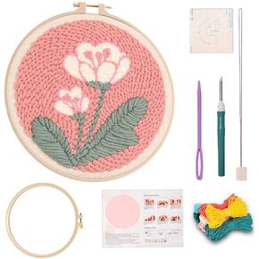 Zheeyee Embroidery kit Punch Needle for Beginners Adults, Stitches DIY Kits with Hoop, Punch Needle Fabric and Embroidery kit
