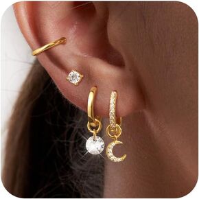 Gold Earrings for Women - 14K Gold Hoop Earrings Set for Women Trendy Huggie Earrings Studs Cuffs Small Dainty Dangle Earrings Lightweight Cartilage Multiple Piercing Earrings Jewelry Gifts