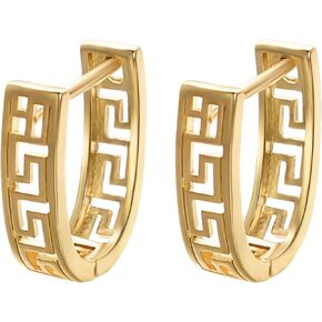 Huggie Hoop Greek Earrings For Women Unique 14K Gold Plated Cutout U Shaped Earrings Jewelry
