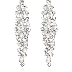 EleQueen Sparkle Marquise Rhinestone Crystal Statement Dangle Earrings for Women, Art Deco Prom Chandelier Drop Earrings for Wedding Bridal