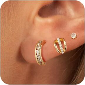 ACECHA Small Gold Hoop Earrings for Women, 14K Gold Plated Dainty Multiple Piercing Stud Earring Set Trendy Tassel Dangle Jewelry Stacks Gift