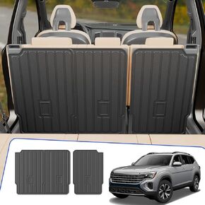Rongtaod Cargo Mat Compatible with 2018-2024 2025 Volkswagen Atlas (NOT for Cross Sport) Trunk Mat Trunk Liner Cargo Liner Back Seat Cover 2023 VW Atlas Accessories (Trunk Mat with Backrest Mat)