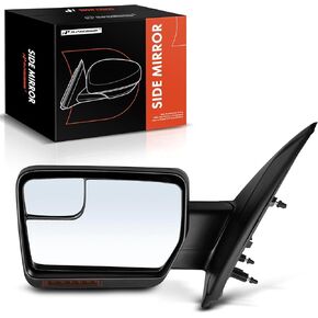 A-Premium Driver Side Power Door Mirror - Compatible with Ford F-150 F150 2011 2012 2013 2014 - Heated Manual Folding Black Texture Outside Rear View Mirror w/Turn Signal and Blind Spot Detection
