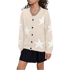 WDIRARA Girl's Strawberry Printed Button Front Long Sleeve Casual Cardigan Sweaters