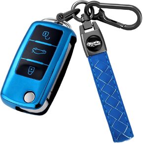 Key Fob Cover with Keychain for VW Atlas Golf GTI Jetta Passat Tiguan Touareg Beetle Flip Remote Key Case