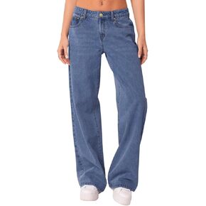 NIMIN Womens Mid Waist Jeans Loose Straight Wide Leg Denim Pants Casual Y2K Boyfriend Baggy Jeans with Pockets Mid Blue X-Large