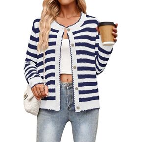 NENONA Women's Long Sleeve Striped Cardigan Sweaters Button Down Cable Knit 2024 Fall Classy Outwear