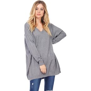Womens Basic Oversized V-Neck Sweater Pullover Tunic