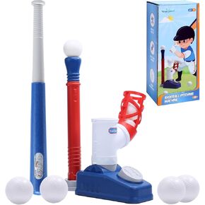 EagleStone 3-in-1 tball Set for Toddlers 3-5/5-8, Tee Ball Stand, Hanging Tee, Ball Launcher and 6 Softballs - Adjustable Height Baseball tee,Outdoor Sports Toys for 3 4 5 6 Year Old Boys Girls