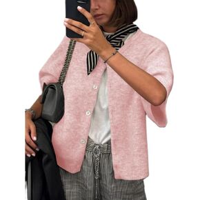 Women Knitted Crop Cardigan Shirt Short Sleeve Y2k Button up Knit Cute Going Out Sweaters