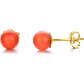Solid 14K/18K Gold Turquoise/Agate Bead Stud Earrings, 8mm Round Ball Stud Earrings Birthday Anniversary Precious Jewelry Gift for Women, Mom, Wife