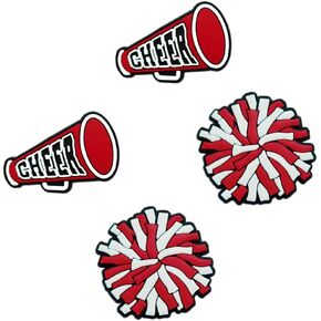 Red Cheerleading Shoe Charms - Sport-Themed Decoration Charms Gift for Boys Kids Teens and Adults - Set of 4