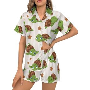 Delerain Womens Pajama Sets 2-Piece Short Sleeve Sleepwear Soft Satin Button Down Loungewear Pjs Shorts Set XS-2XL
