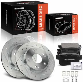 A-Premium 10.24 in (260 mm) Rear Drilled and Slotted Disc Brake Rotors + Ceramic Pads Kit Compatible with Select Honda Models - CR-Z 2011 2012 2013 2014 2015, 6-PC Set