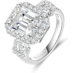 5CTTW Emerald Cut Moissanite Women's Engagement Ring D Color VVS1 Clarity Moissanite Wedding Ring 925 Sterling Silver Plated 18K White Gold Eternal Bridal Gemstone Jewelry Gift(7)