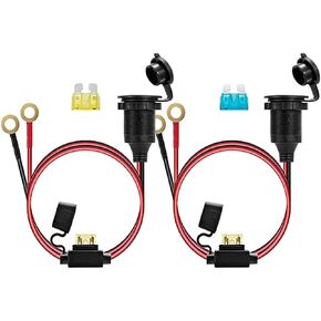 2Pack 14AWG 1.6ft/50cm 12V/24V Fixed Thread Cigarette Lighter Socket Extension Cable, Waterproof Outlet Socket Replacement Heavy Duty Cable