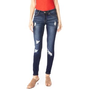 Kan Can Women's Mid Rise Destroyed Skinny Jeans KC8001HRD
