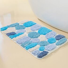 Fluffy Stone Tufted Blue Bathroom Rugs,Super Water Absorbent Machine Washable Bath Rugs for,Bathtub,Bathroom,Bedroom(25.6"X17.72")