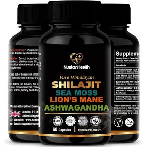 Shilajit, Sea Moss, Lion's Mane, and Ashwagandha Capsules - Comprehensive All-in-One Wellness Supplement for Mind, Body, and Vitality - 60 Vegan Capsules