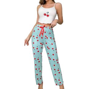 Verdusa Women's 2 Piece Pajamas Lounge Sets Printed Cami Top and Pants Pjs Set