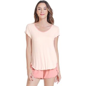 Women's Pajamas Set-Viscose Made from Bamboo, Short Sleeve Pjs Top with Shorts Sets Soft Sleepwear Cool Loungewear