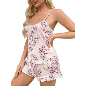SOLY HUX Women's Cami Pajama Set Floral Sleeveless Sleepwear with Shorts Two Piece PJ Lounge Sets