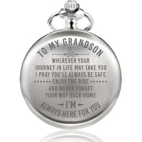 Mens Engraved Pocket Watch Gifts from Grandpa Grandma, Unique Birthday Gift Ideas for Grandson, Graduation Gifts for Him, Present for Men