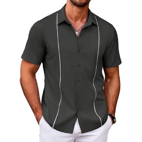 COOFANDY Men's Cuban Guayabera Shirt Short Sleeve Button Down Shirts Casual Summer Beach Shirts